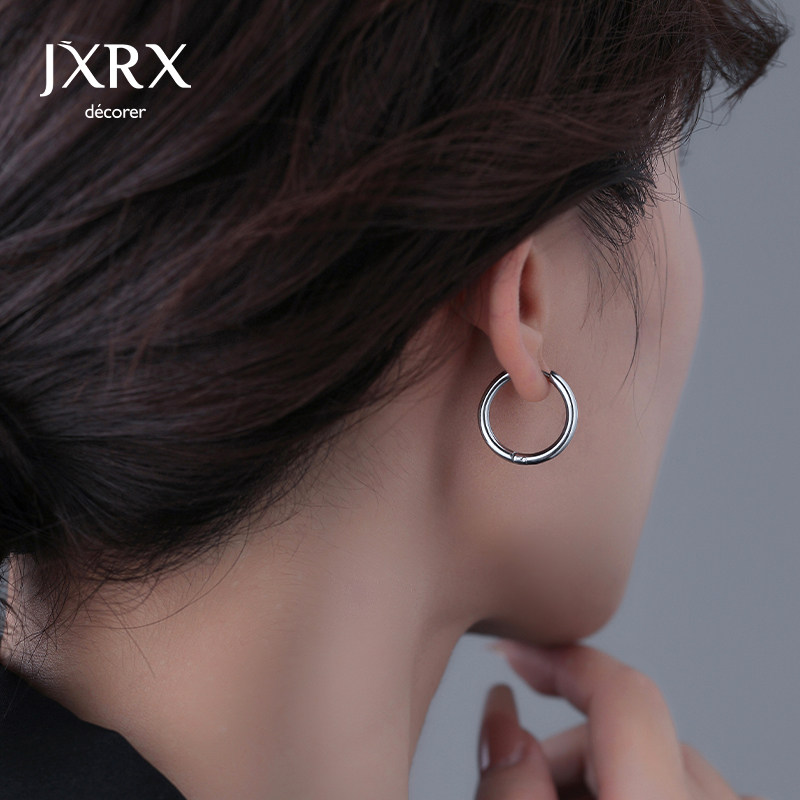 医用钛钢银色素圈耳环女
