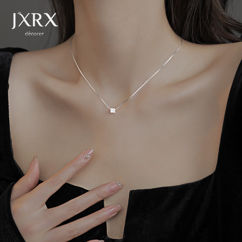 JXRXs925纯银小方块项链女款2025新款银饰吊坠颈链锁骨链脖子配饰,饰品/流行首饰/时尚饰品新,项链,淘宝优惠券,粉丝福利购,淘宝优惠卷