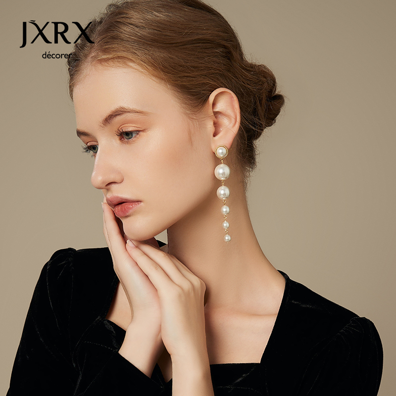 JXRX高级感轻奢珍珠耳线2024年新款潮显脸小耳环耳链气质春天耳饰