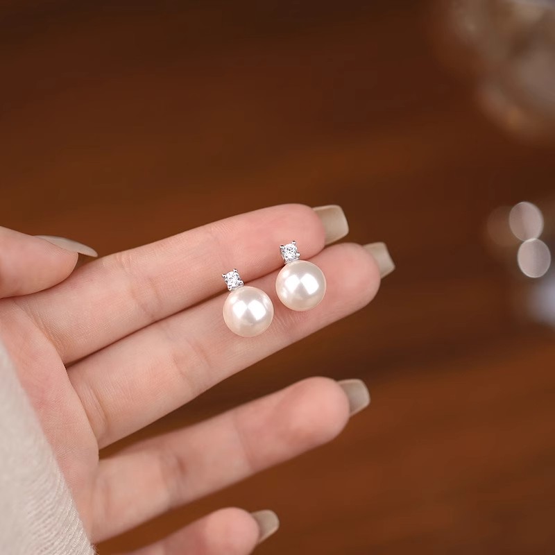 JXRXs999纯银戴妃款珍珠耳钉女2025新款爆款耳环高级感贵气耳饰