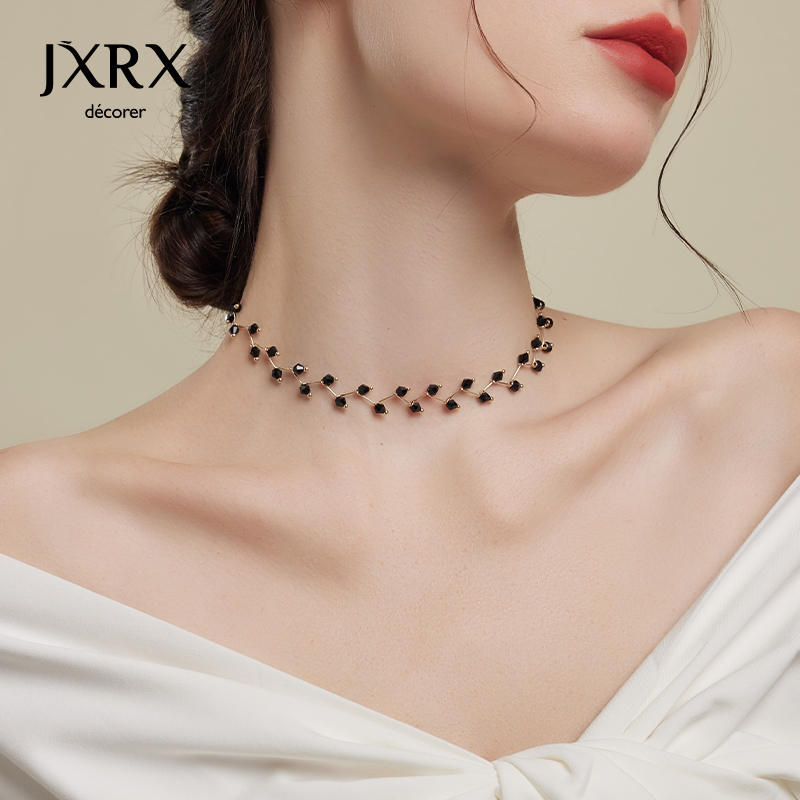 简约黑水晶项链女高级感