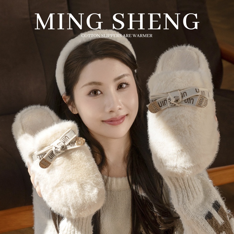 棉拖鞋女士外穿2025秋冬季新款保暖潮流可爱百搭粘胶毛毛加绒拖鞋
