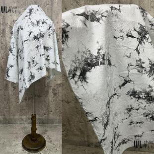 中国风 黑白水墨画印花布料透气柔软垂顺春夏衬衣连衣裙汉服面料