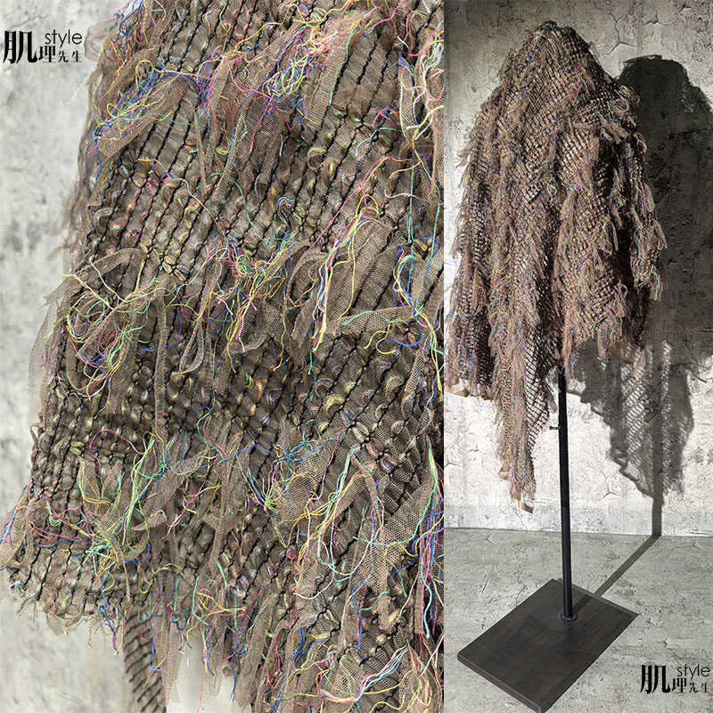 不规则编织网烂花立体流苏布料