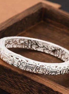 江铭镂空雕花钱币镀银手镯女款国潮复古风宫廷风时尚手环抖音直播