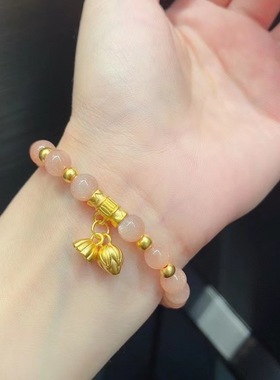 潮2024新款莲蓬粉色转运玻璃珠珠太阳石手串妈妈婆婆母亲节送女友