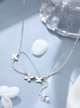 清新夏日蝴蝶银项链女一款两戴锁骨链吊坠颈链ins风百搭一件时尚