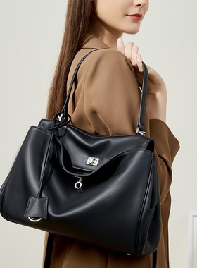 大容量真皮光滑单肩手提包2025新款Rodeo托特包通勤锁扣腋下包