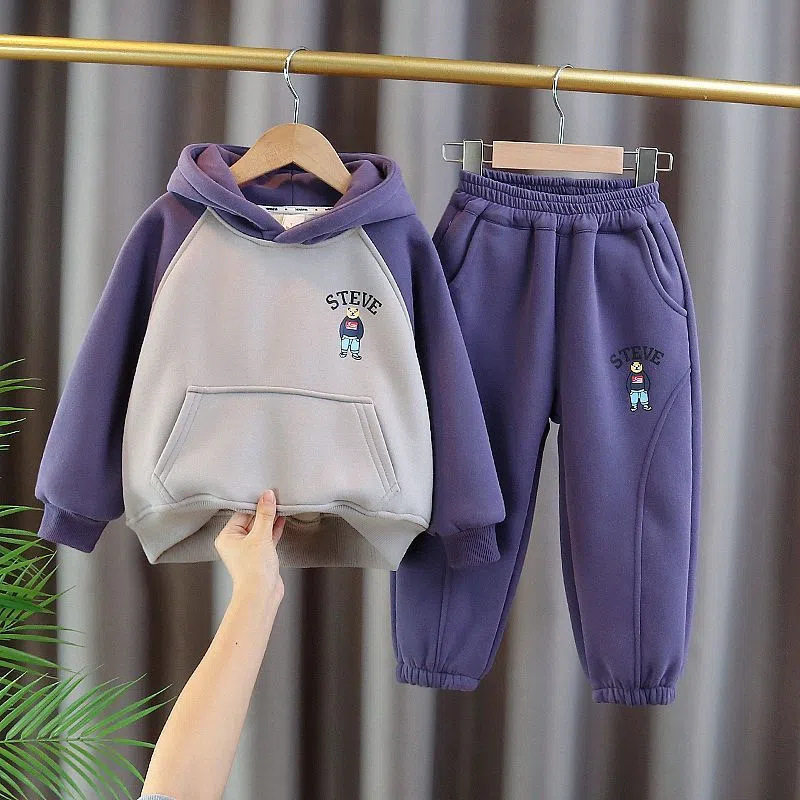 女童秋冬款套装2023新款男童运动服洋气时髦宝宝加绒加厚卫衣童装