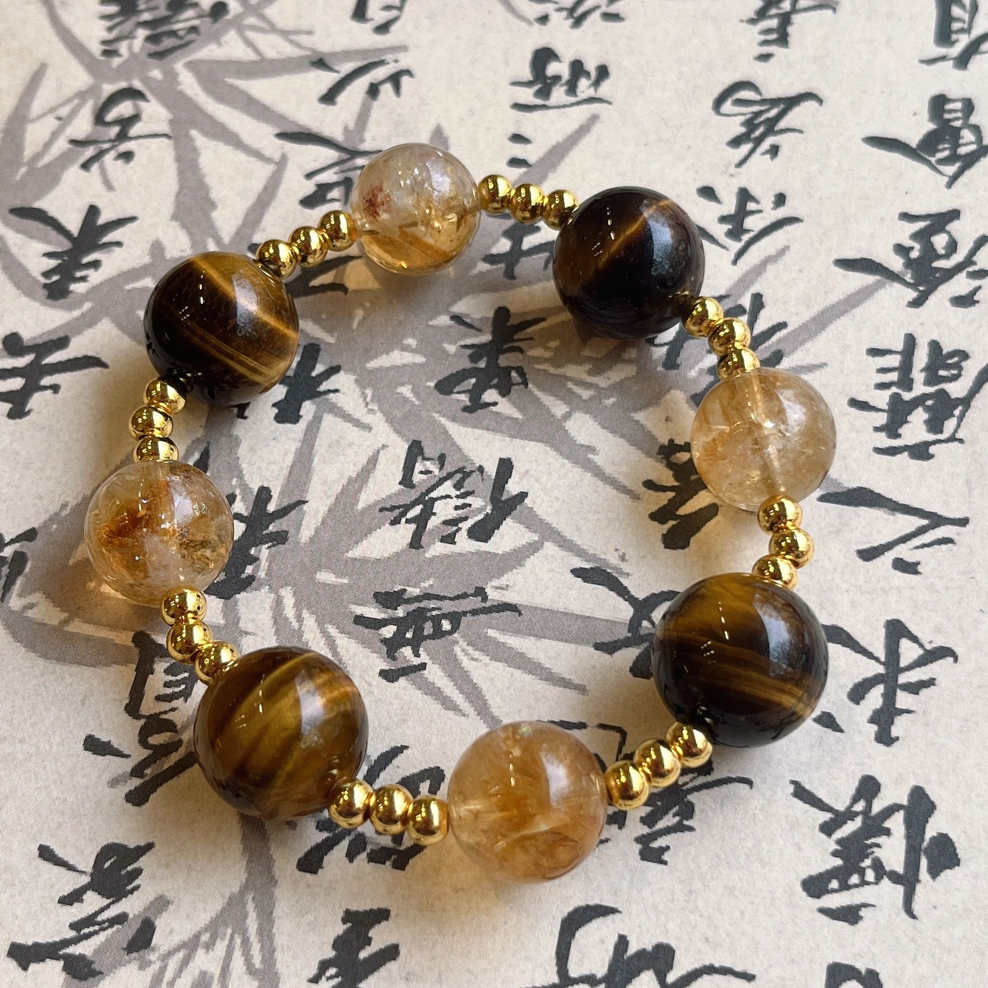 天然黄水晶手链大颗粒珠子黄虎眼石手串设计感轻奢小众手串女