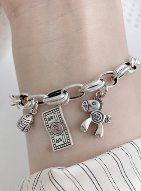 2023新款纯银复古马上有钱手链女ins小众设计小马钱币手串手饰