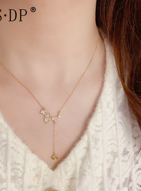 夏季新款精致超闪锆石银杏叶项链女冷淡风气质时尚百搭优雅锁骨链