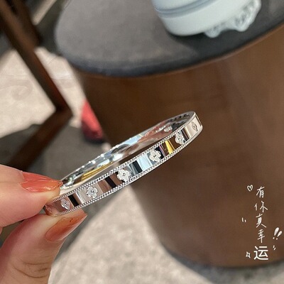 银手镯女万花筒幸运四叶草闭口银镯子实心时尚小众年轻款女友礼物