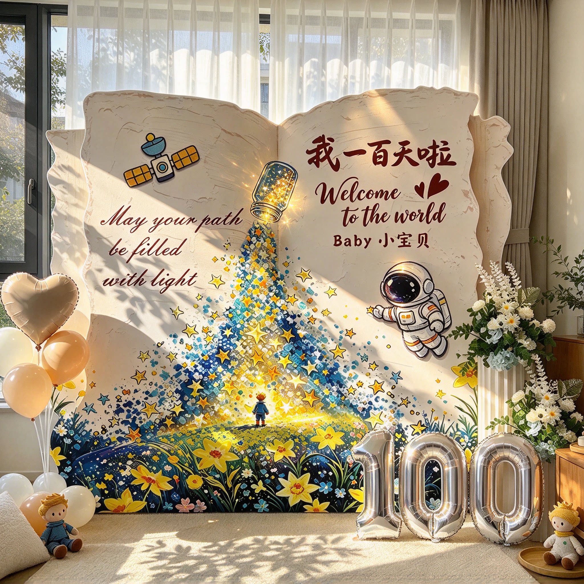 宝宝百日宴布置装饰场景男女孩满月百天仪式韩系ins风氛围背景