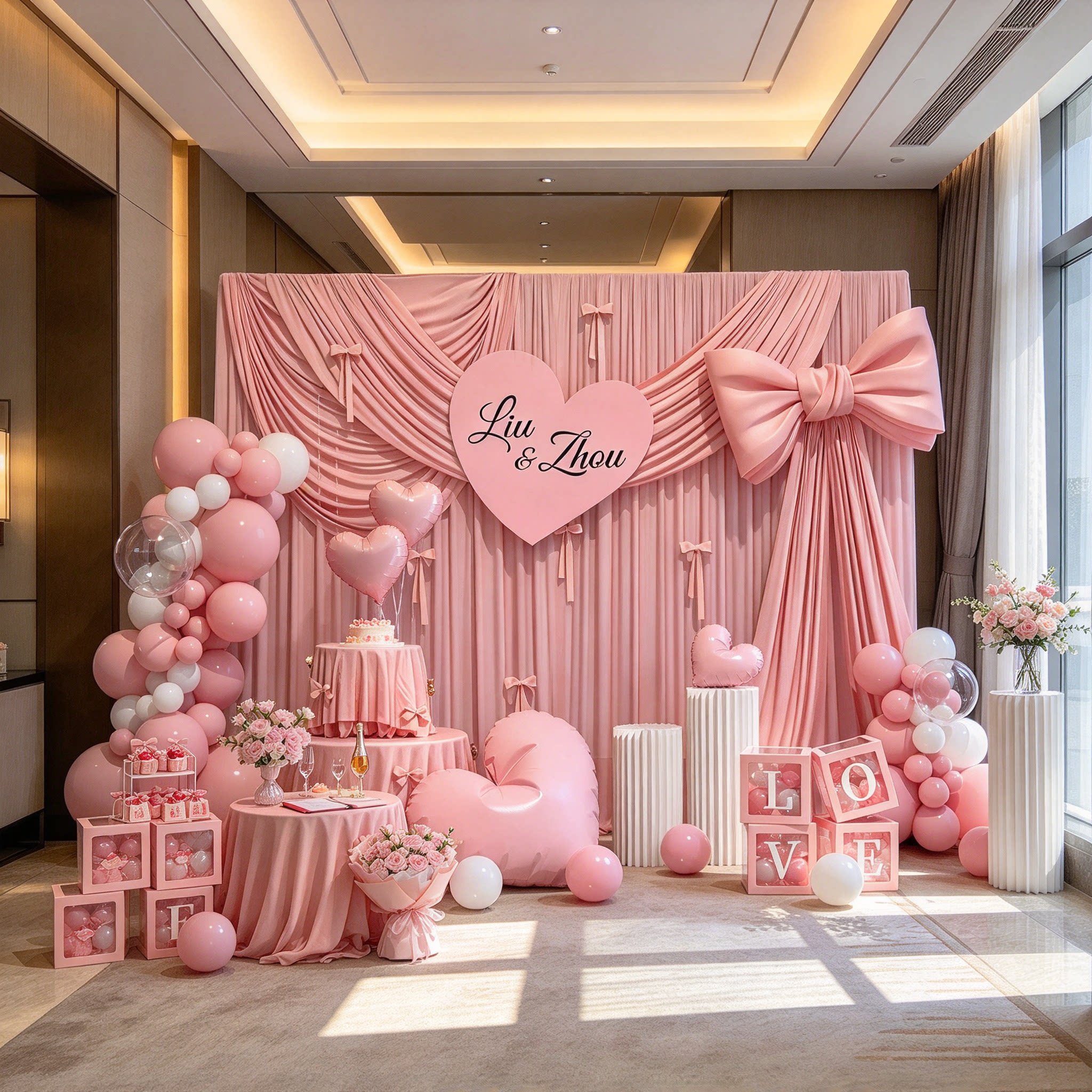 酒店订婚布置结婚装饰背景墙粉色回门宴氛围感婚庆布小众全套