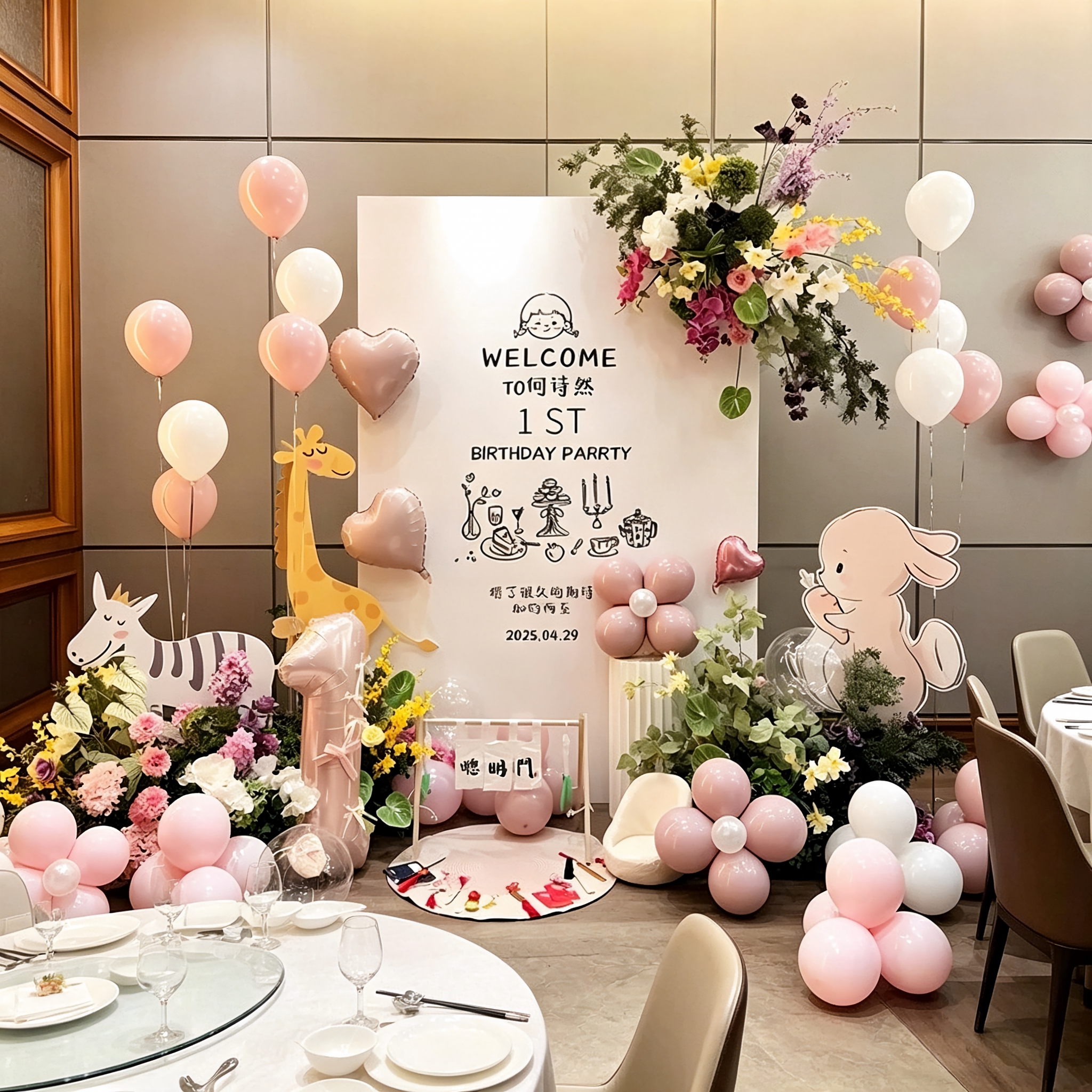 2026网红手绘风男女宝百天宴宝宝仪式感气球全套氛围酒满月kt板