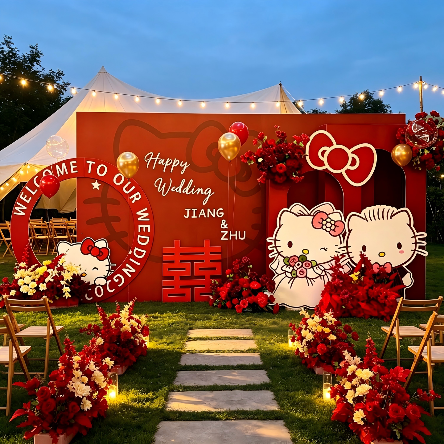 hellokitty订婚布置装饰小众高级定亲留影区拍照装饰KT板背景墙