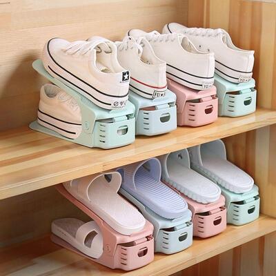 Adjustable Shoe Cabinet Organizer, Plastic Double-Layer Shoe
