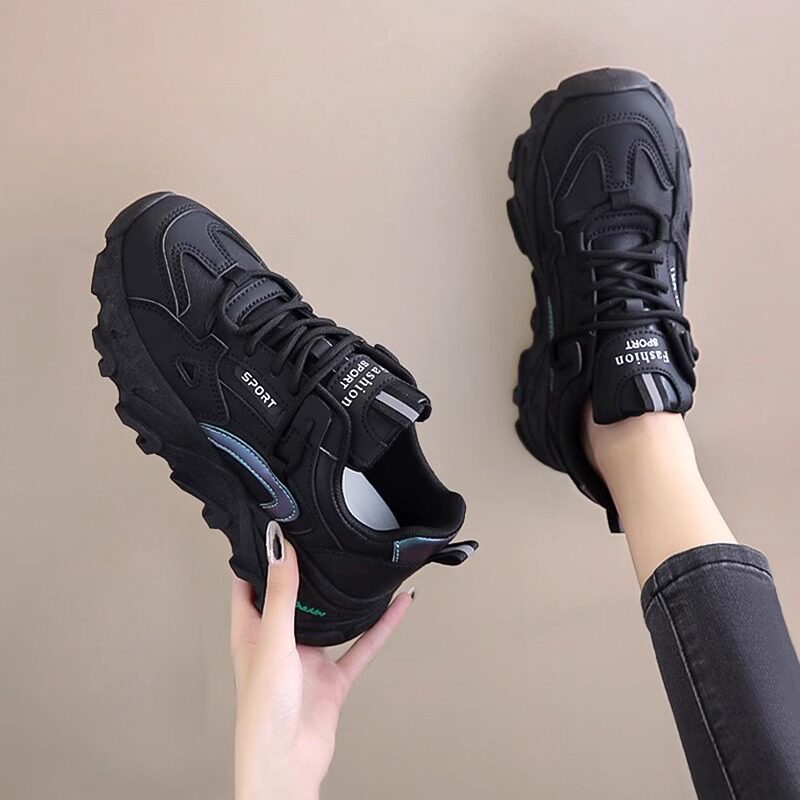 厚底真皮老爹鞋女2025春秋新款学生韩版运动鞋小个子显脚小休闲鞋