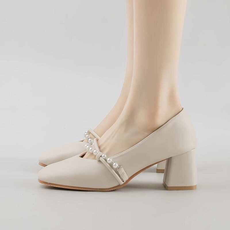 真皮厚底玛丽珍鞋女2026年春秋季新款网红配裙子高跟粗跟单鞋子