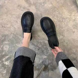 英伦真皮小皮鞋女2025年春季新款韩版平底单鞋软底一脚蹬乐福鞋子