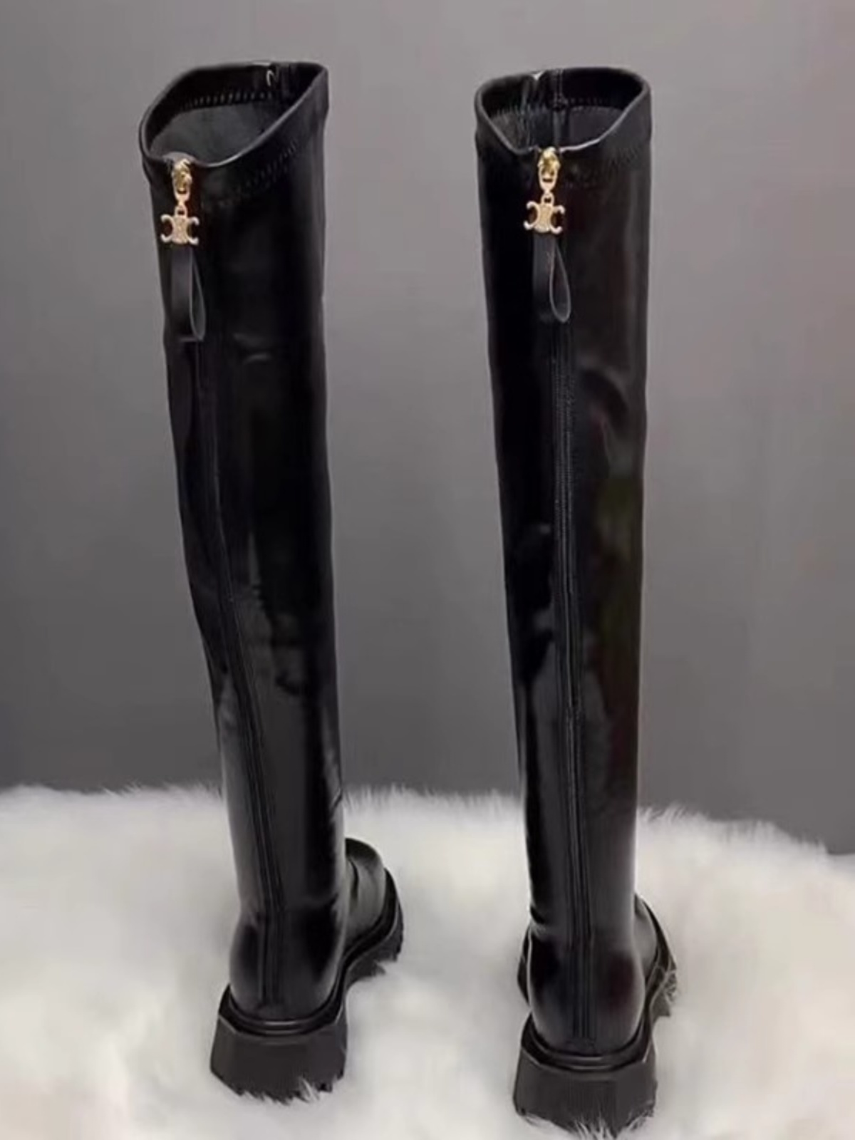 真皮过膝长筒靴女2025年秋冬季新款网红百搭粗跟高筒靴中跟骑士靴