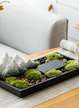 创意黑金石盆景禅意景观假山饰品微景观家居软装客厅入口桌装