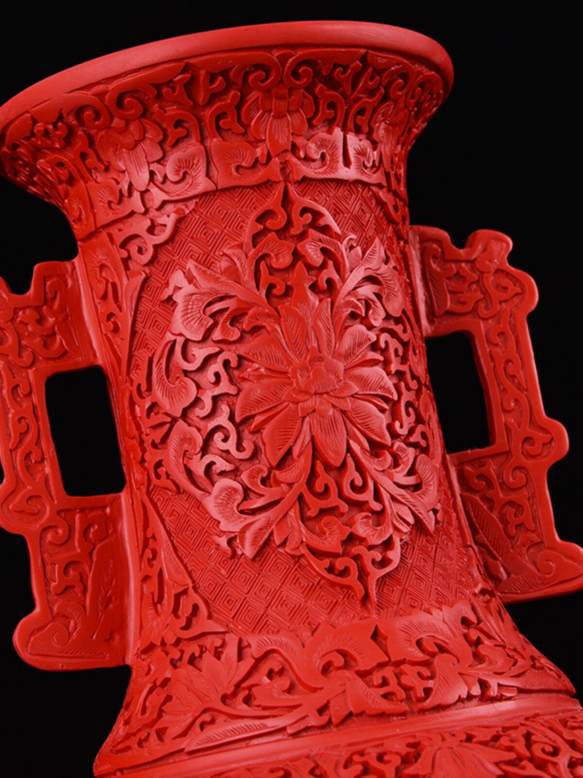 扬州漆器双耳龙花瓶摆件装饰品剔红雕漆脱胎工艺品仿古特色礼物