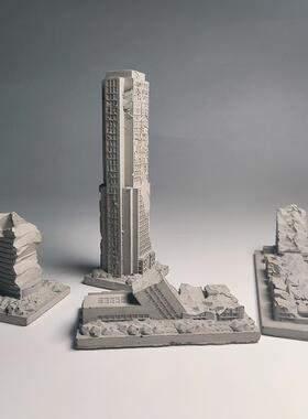 建筑遗址城市末日风格水泥混凝土鱼缸景观创意装饰水泥风景桌面装