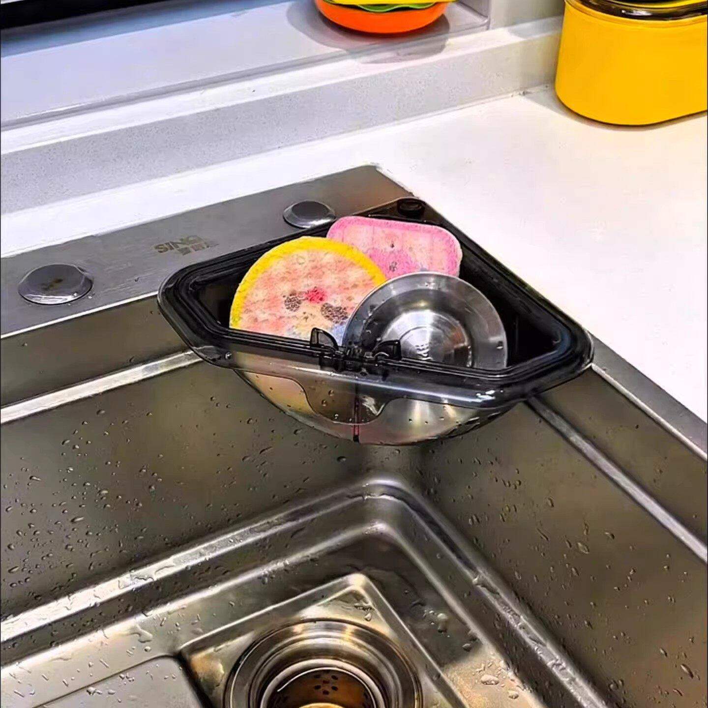 磁吸式沥水蓝家用厨房水槽三角形镂空清洁过滤网残渣收纳置物架