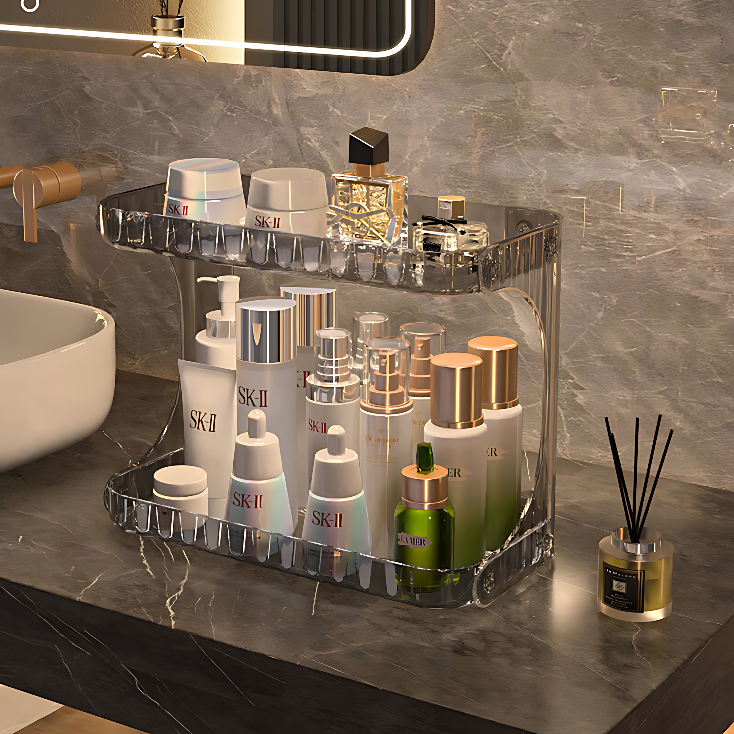 轻奢卫生间置物架洗漱台面化妆品收纳盒桌面浴室用护肤品收纳架子