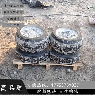 中式 饰石墩空心包木柱底座 圆柱底座柱墩石加工定制石雕青石柱脚装