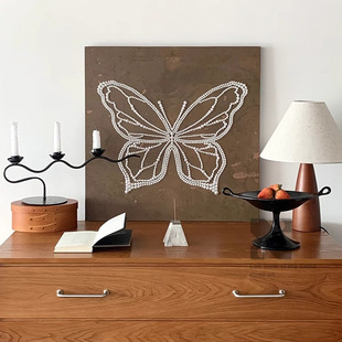 成品法式中古风蝴蝶珍珠手工装饰画玄关餐边柜客厅高级感小众艺术