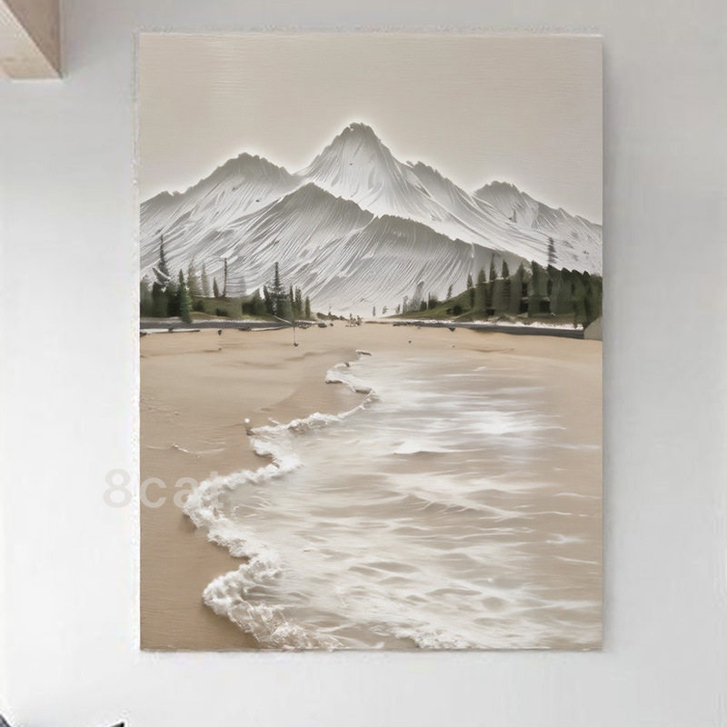 手绘丙烯肌理画沙滩大山风景画油画餐厅民宿装饰画客厅玄关挂画
