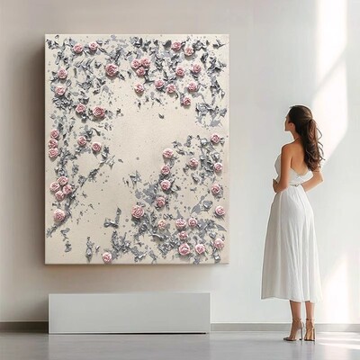 大芬村原创手绘油画奶油风客厅装饰画高级感立体花卉玄关肌理画