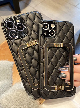 黑色方扣适用苹果16ProMax手机壳17小香风iPhone14/15pro全包11皮纹菱格Xs高级13promax防摔保护套12秋冬新款