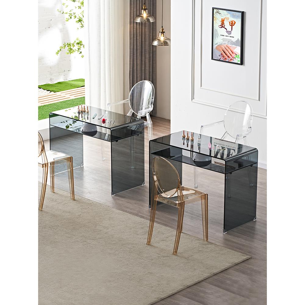 和坊客网红日式美甲桌椅套装单人桌小型双人桌美甲店玻璃桌子椅子