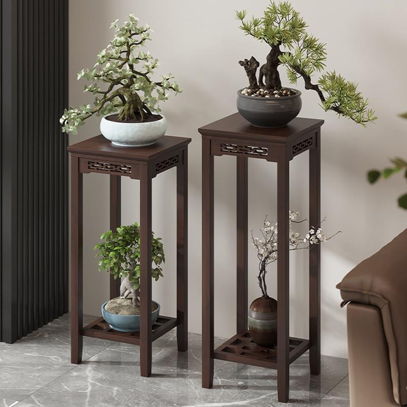 新中式仿古花架子客厅室内绿萝盆景架实木花几简约落地花台置物架