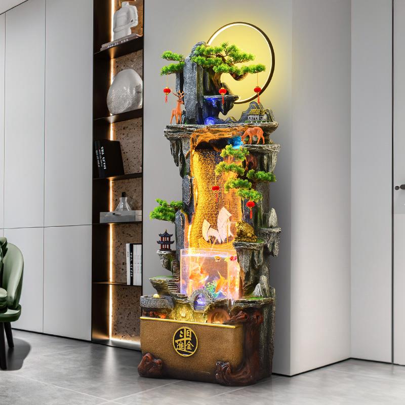 高山流水摆件循环水招财风水轮落地水幕墙装饰办公室水景开 业礼