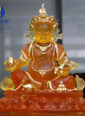 琉璃黄财神佛像供奉招财神客厅佛堂中式贴金密宗桌面摆件礼盒装