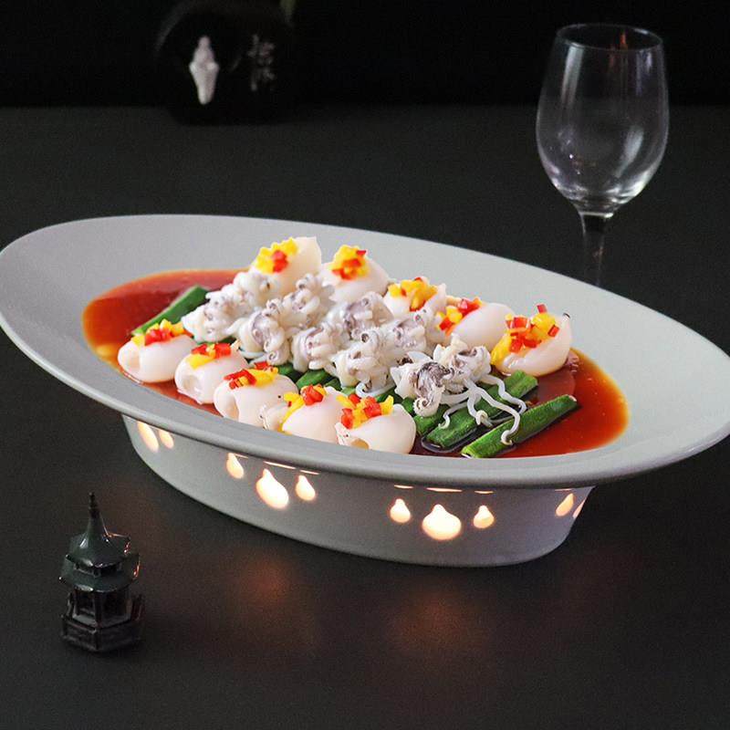 波浪纹蜡烛加热鱼盘16寸18蒸鱼盘子深盘陶瓷酒店保温干锅明炉餐具,餐饮具,盘,淘宝优惠券,粉丝福利购,淘宝优惠卷