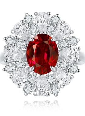 s925银培育鸽血红宝石戒指求婚表白主石：2.56ct 副石：5.076ct