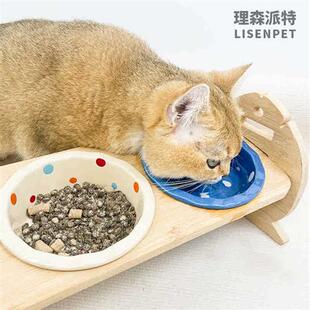 猫食盆多盆陶瓷猫碗猫咪宠物喝水碗多猫可调节保护颈椎饭碗喂食