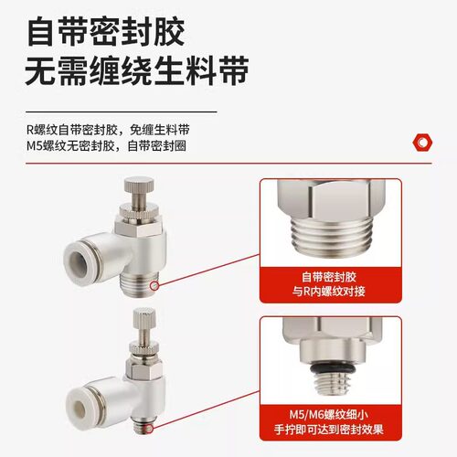 气管快速接头调速开关调节阀节流阀气动可调气缸SL 6 8 01 02 M5