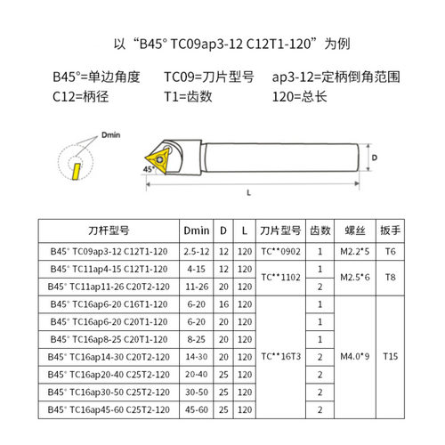TCMT数控倒角刀杆45度直柄舍弃式倒角刀15度30度60度机夹倒角器