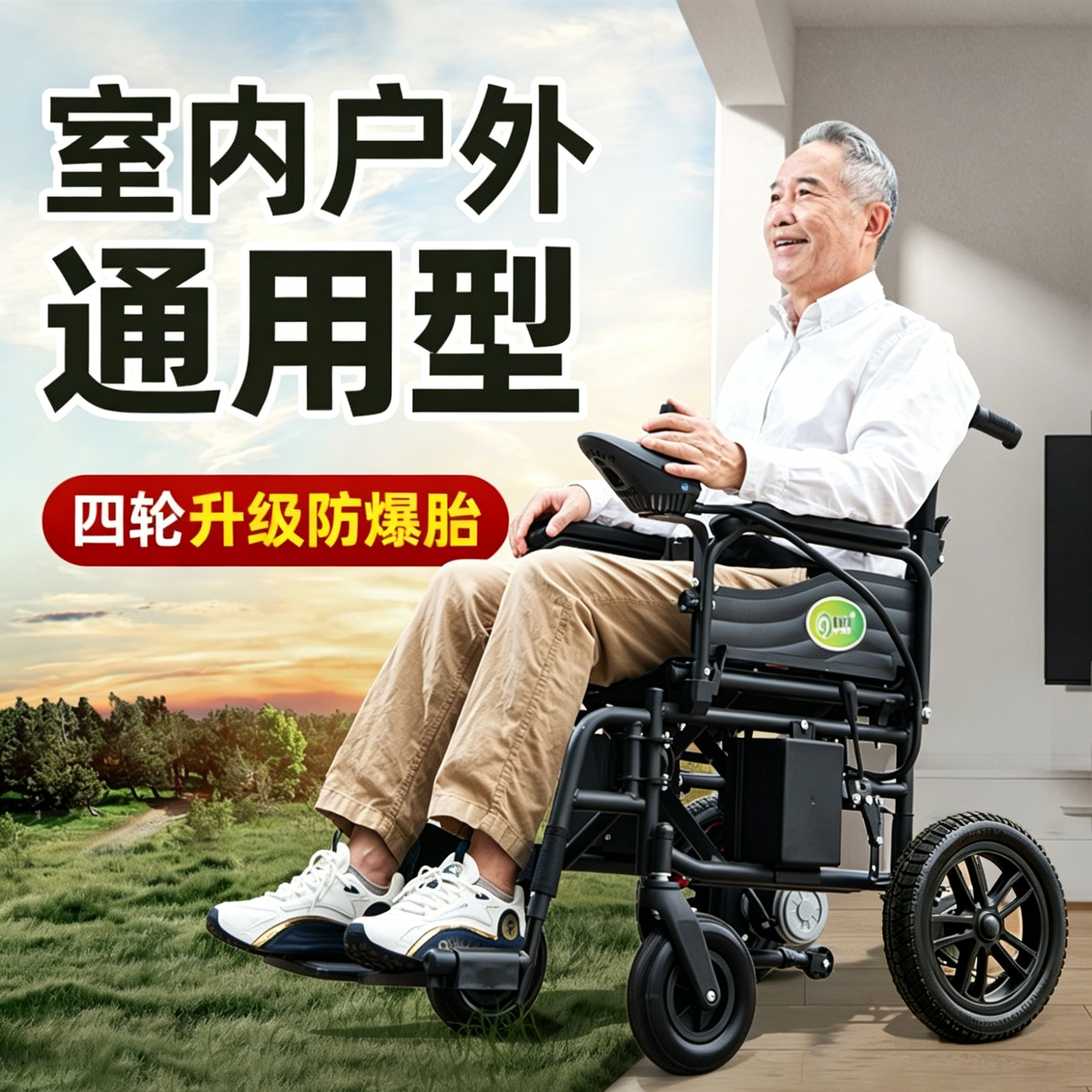 九圆电动轮椅老年人专用代步车智能全自动四轮秒折叠方便车载轻便