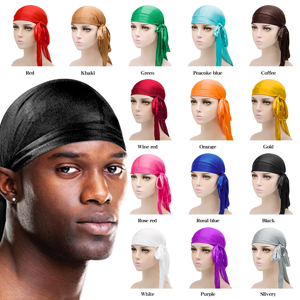 亚马逊热销女绸缎弹性包头帽 仿真丝稠长尾海盗帽silky durag