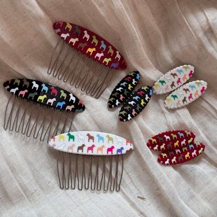 彩色马年发梳插梳简约倒插梳发夹高级感外出百搭小饰品头饰发饰