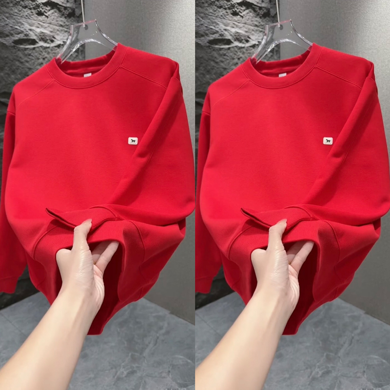 2025冬季新款时尚潮流马年年货圆领卫衣男士套头长袖简约打底上衣