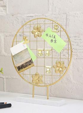 ins办公室桌面照片夹名片夹留言夹便签夹立式金色文艺摆件装饰品